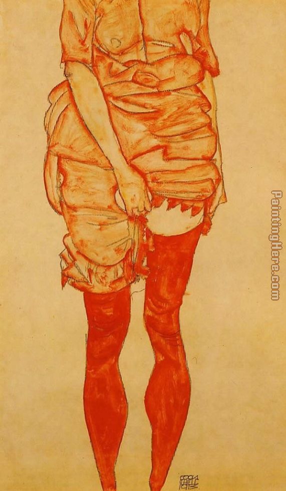 Standing Woman in Red painting - Egon Schiele Standing Woman in Red art painting